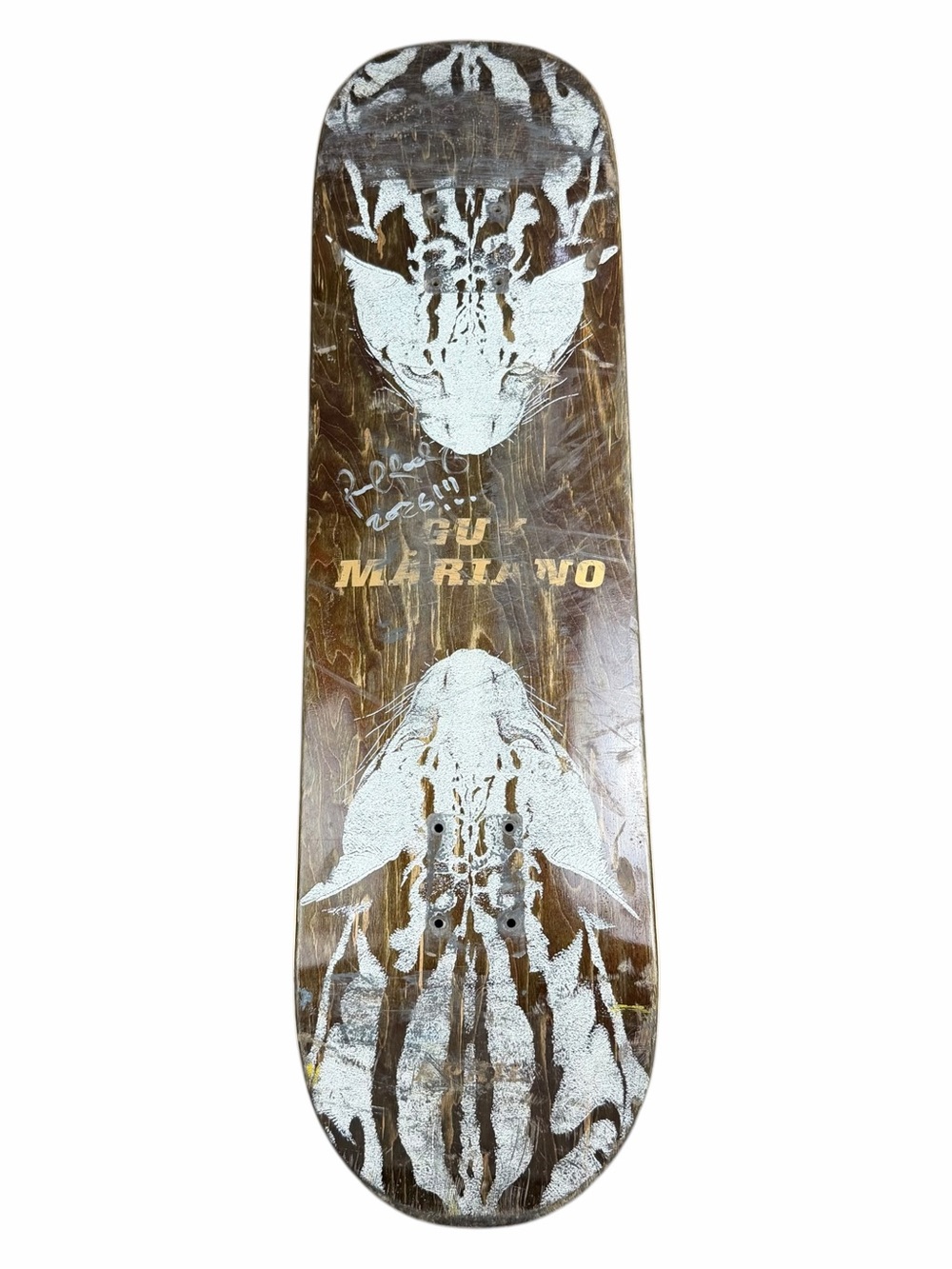 SIGNED April Guy Mariano Cheetah Paul Rodriguez Game-Used Brown Skateboard Deck